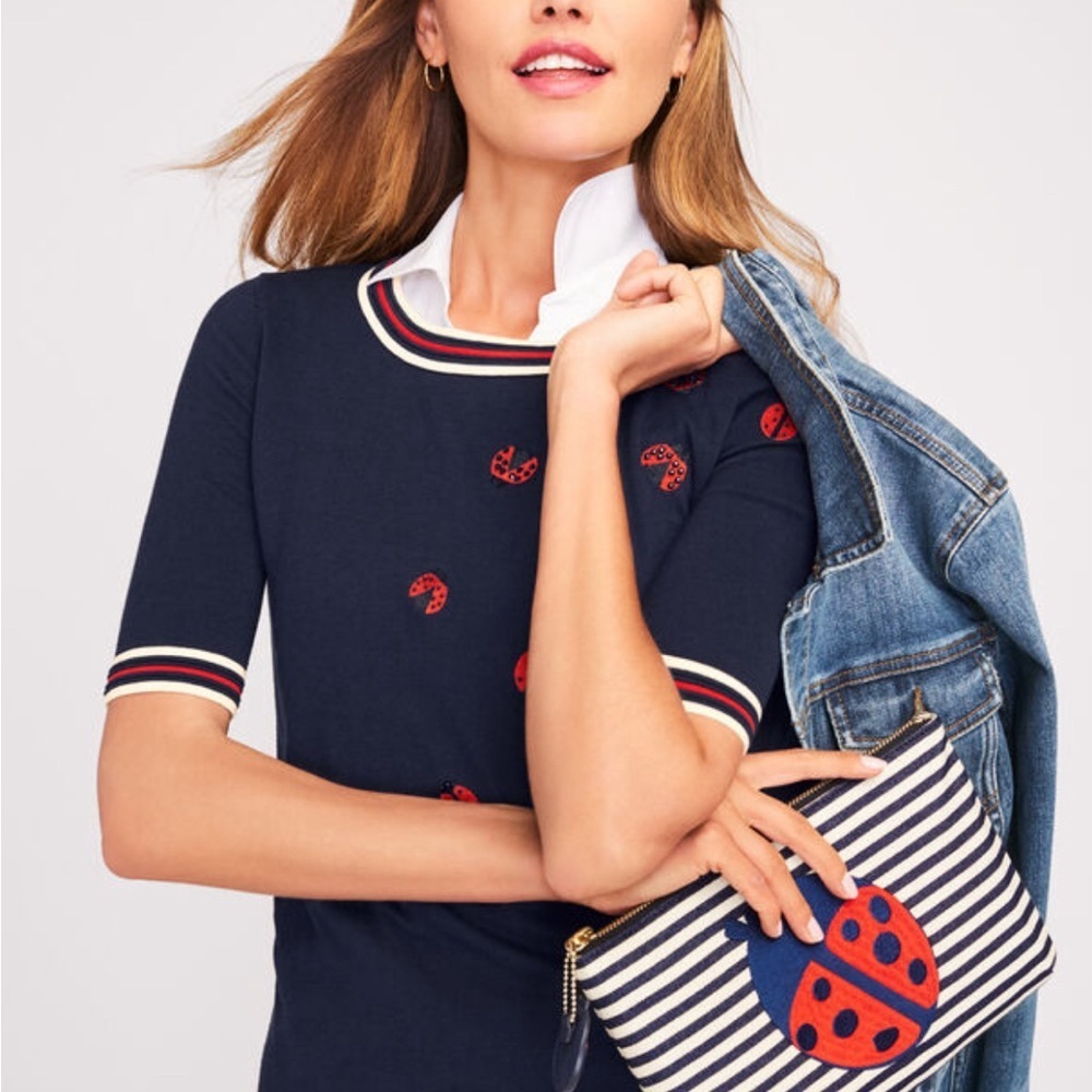 3/$22🩶 Talbots Small Oprah Magazine Collection Ladybug Crewneck Beaded Sweater - Picture 4 of 15
